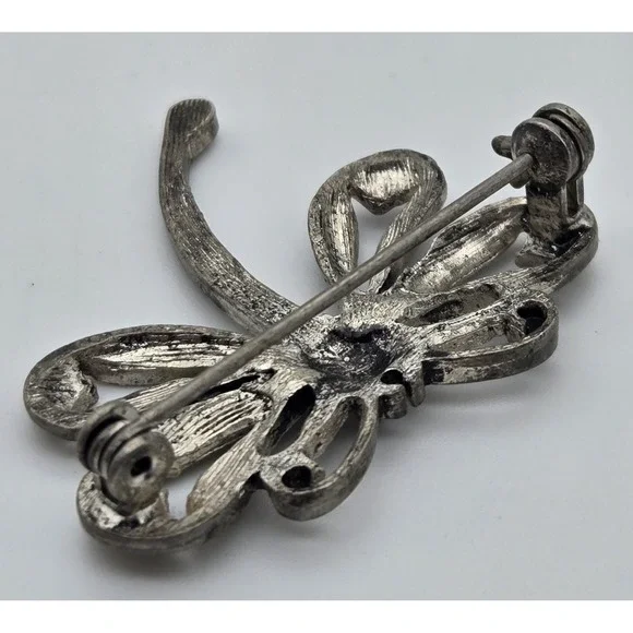 Vintage Dragonfly Brooch Silver Tone Marcasite Style AB Rhinestone Insect Pin - Picture 8 of 9